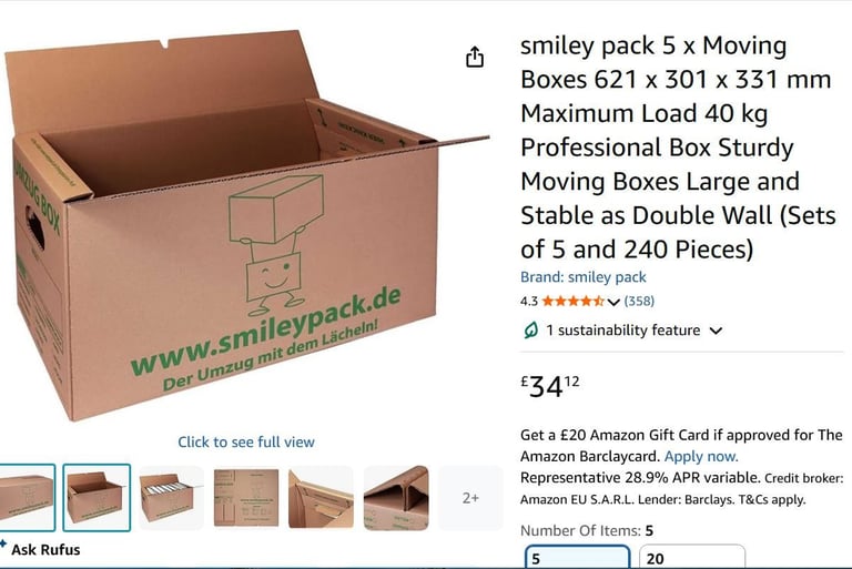 image for 9 Smiley pack moving boxes. 60x30x33cm
