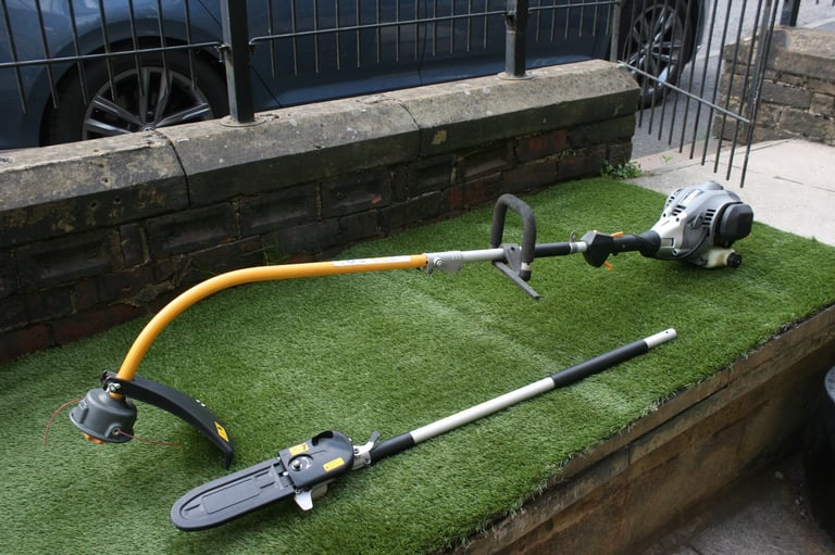 petrol strimmer, with pole pruner, brush- cutter attachments excellent condition