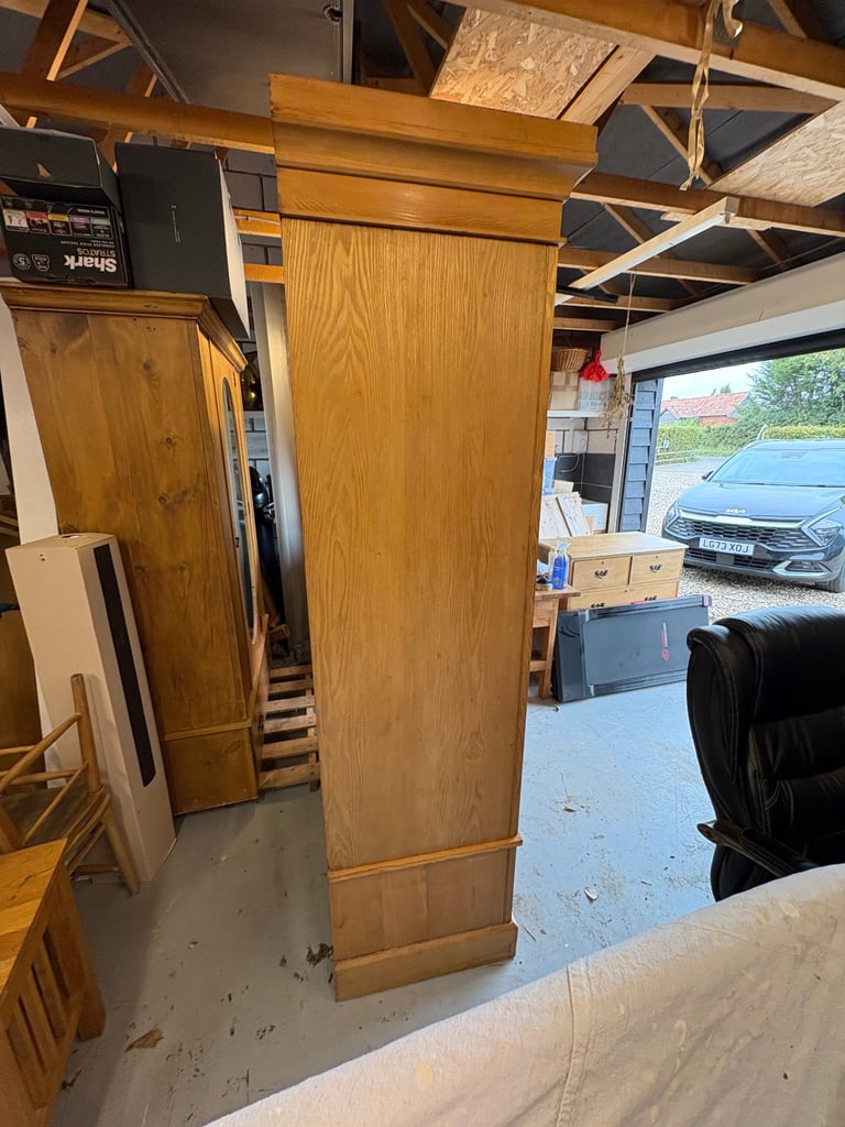 Antique Pine Double Wardrobe with mirror