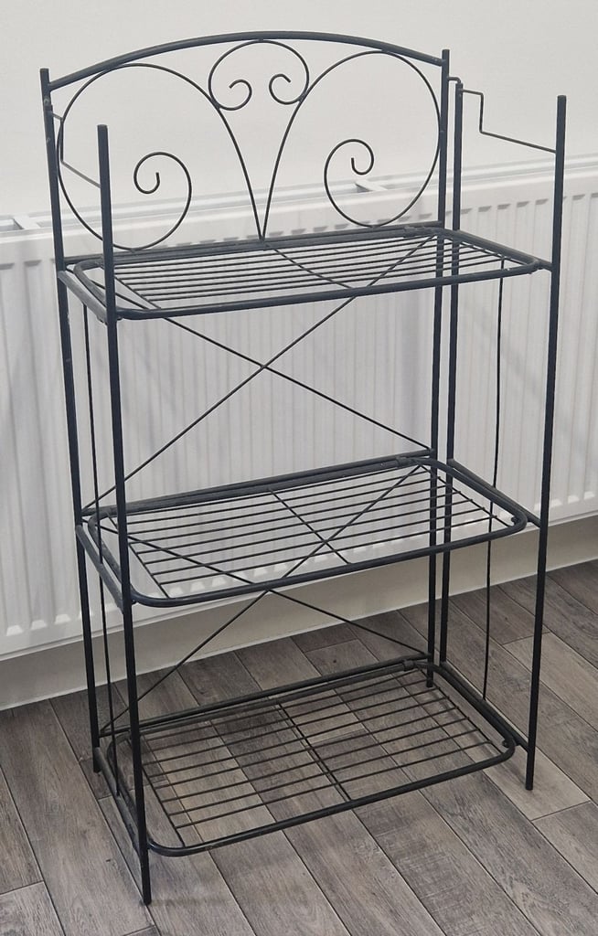 Black Metal Folding Frame Bakers Rack Bookshelf Kitchen Living Room Shelves Home 100 x 54 x 26cm