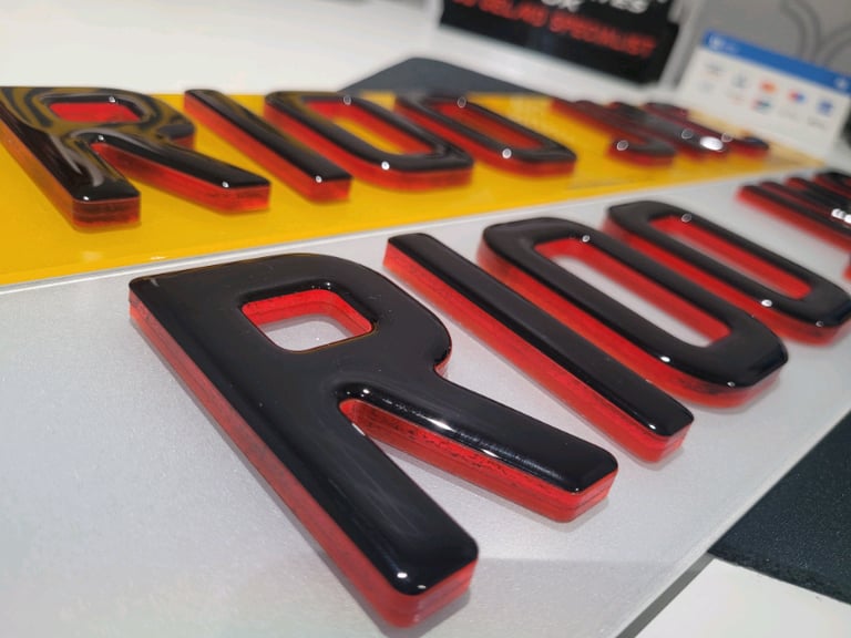 6mm Neon Red 4D Black Gel Car Number Plates