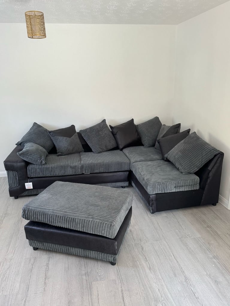 Brand New - Dino Black/Grey Colour Corner Sofa - Right/Left Side SAME/NEXT DAY DELIVERY