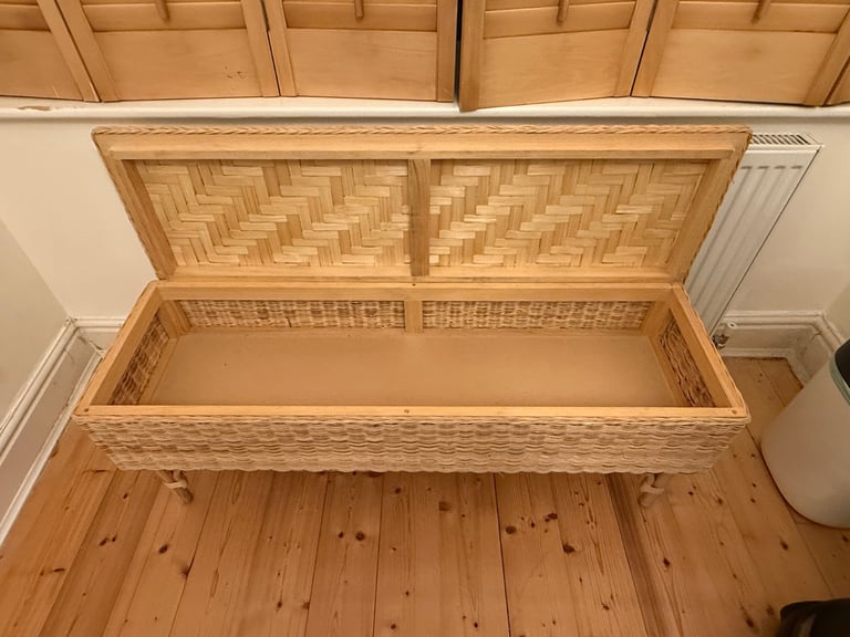 Bench with storage, handmade rattan, 120 cm