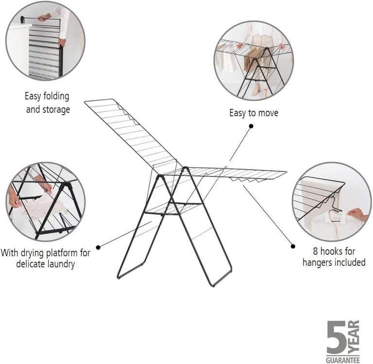 Brabantia HangOn Laundry Drying Rack Clothes Airer (20m / Black)