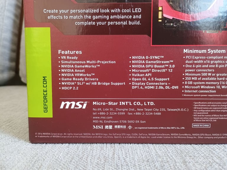 MSI GeForce GTX 1080 GAMING X 8GB GDDR5X GPU 8G Graphics Card