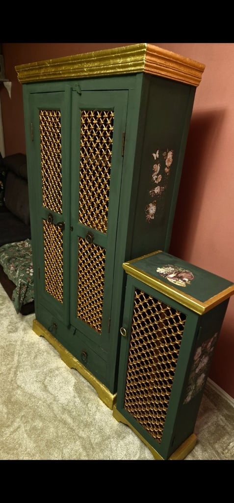 Hand painted solid wood furniture Unique artisan craft  Table Shelf Cubbord 