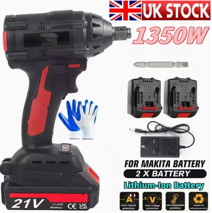 image for 21V 1/ 2&quot; Cordless Electric Brushless Impact Wrench Impact Sockets Driver 2 Batteries