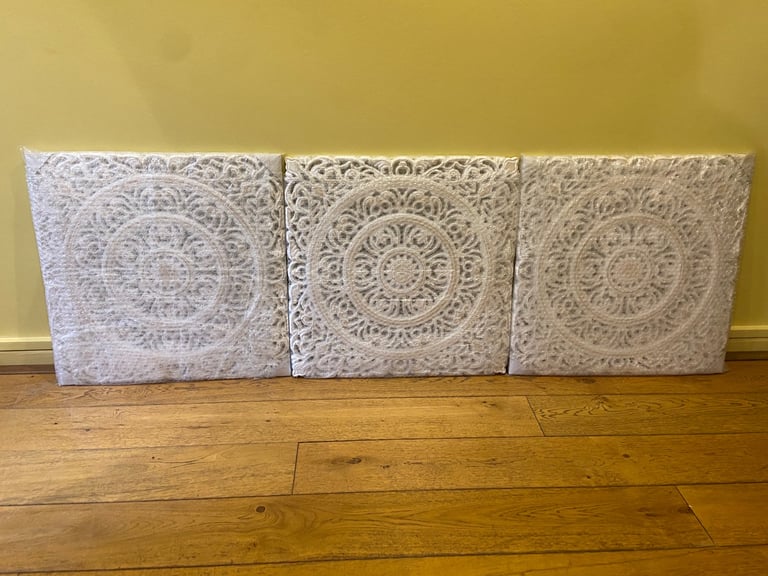 image for 3 x LARGE MORROCAN STYLE CARVED WOOD PANEL WALL ART PICTURE