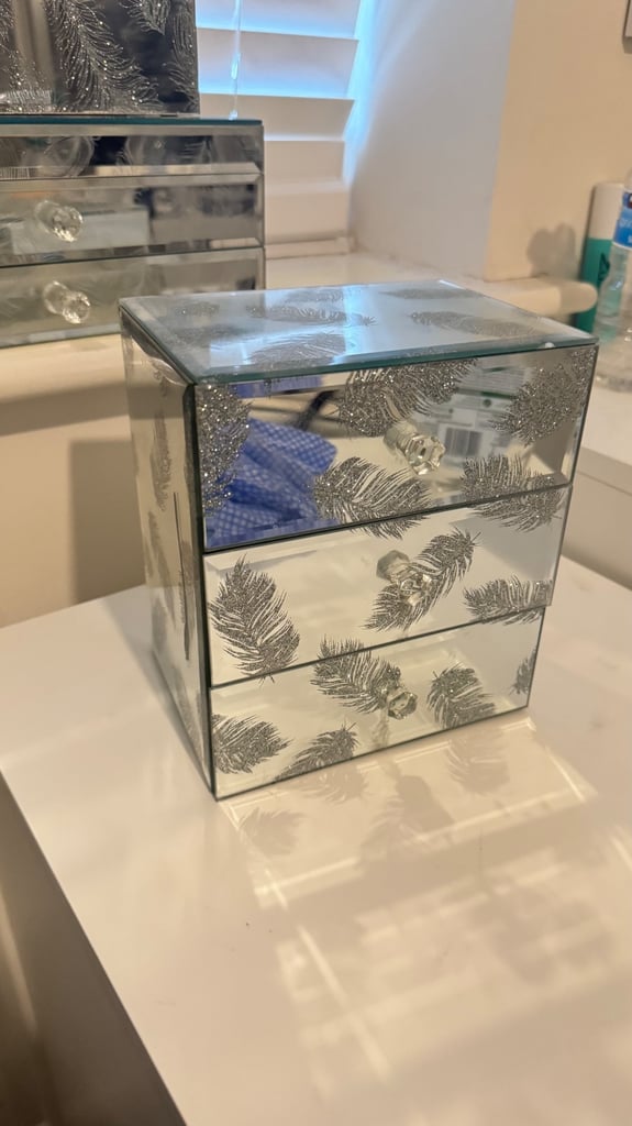 image for Mirrored feather jewellery box with 3 drawers 