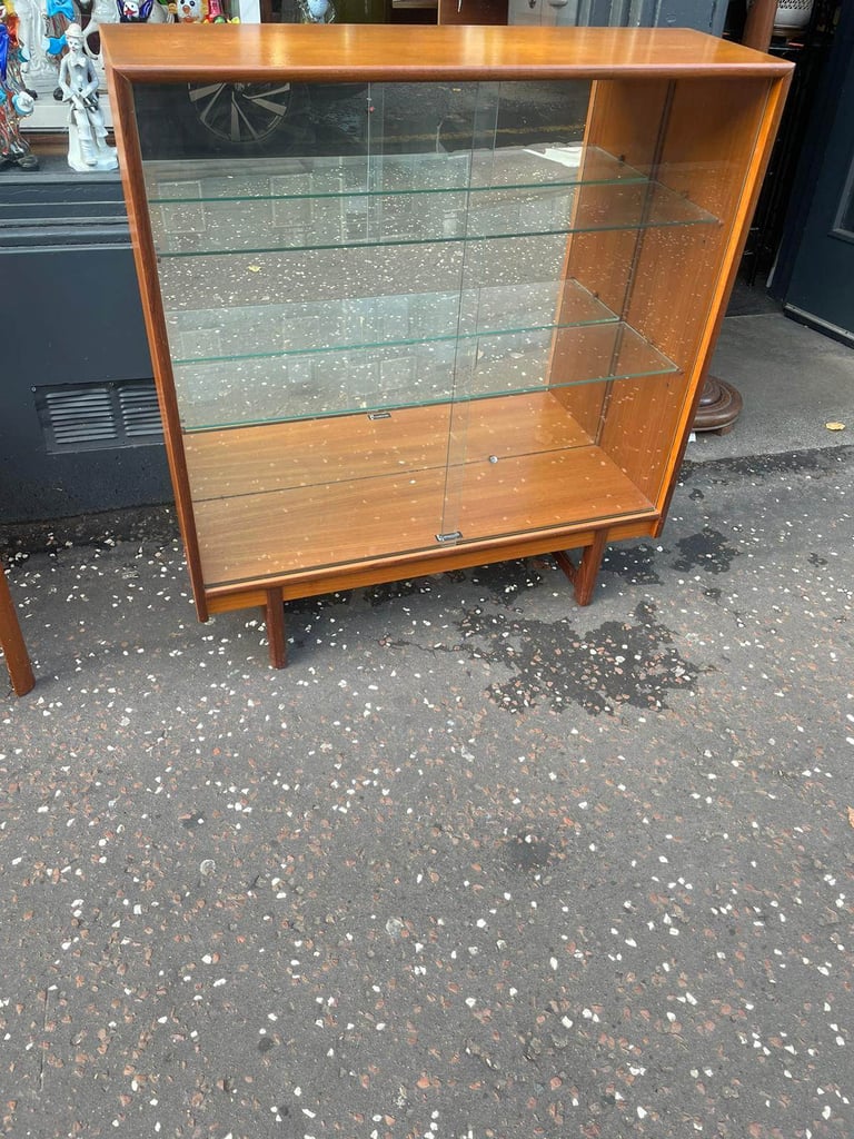 image for Vintage mid century teak display cabinet 