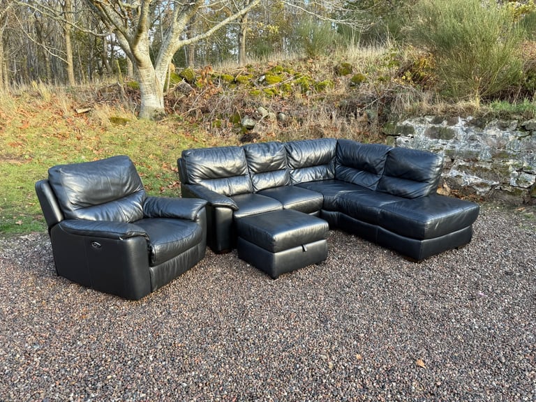 Leather Corner Sofa With Armchair & Storage Footstool (Delivery Available)