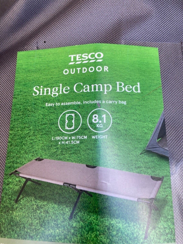 NEW TESCO OUTDOOR SINGLE CAMP BED/CARRY BAG - 30.00 EACH  (L)190cmx(W)78cmx(H)41.5cm GREY | in Shirley, West Midlands | Gumtree