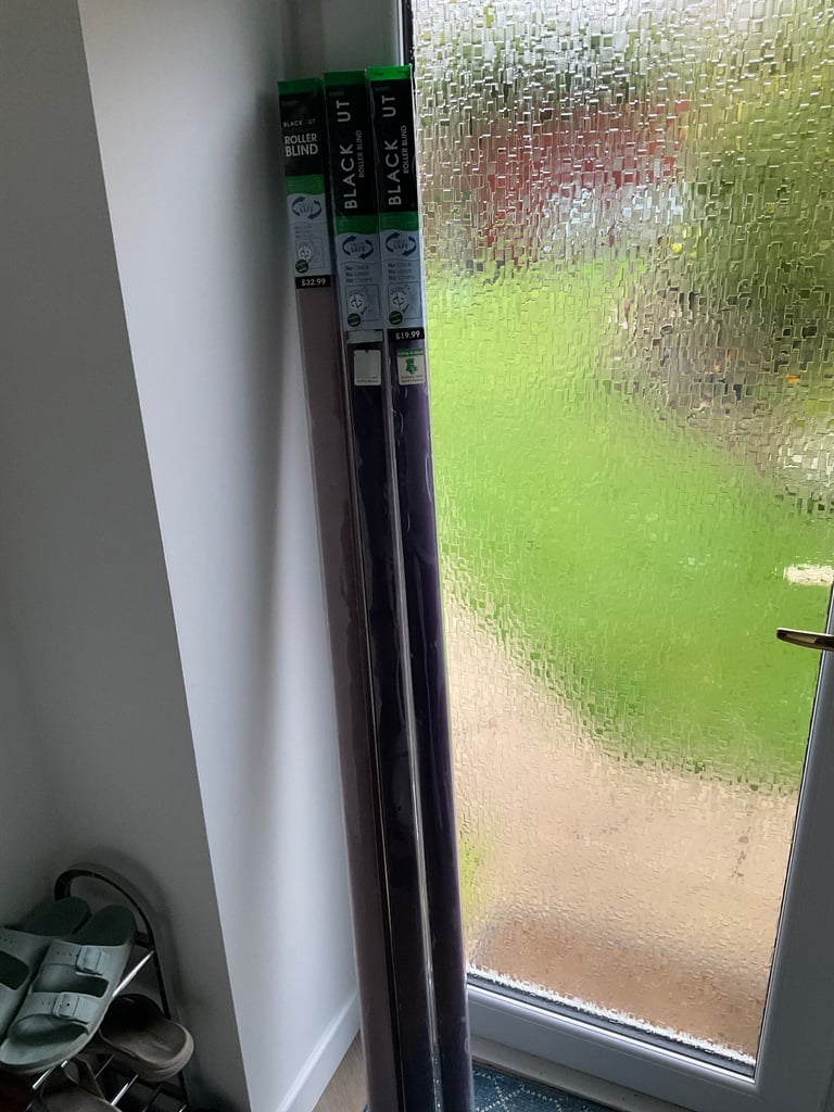 BNIB. NEVER OPENED.  3 Roller Blinds each one 5ft wide Roller blinds 64inch drop Purple and Mauve 