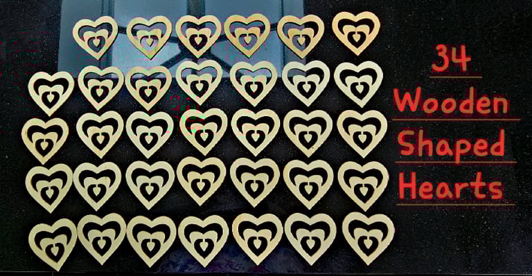 image for 34 Wooden Hearts Shapes Craft Art Pieces