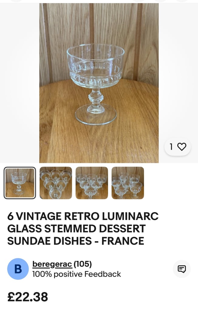 image for 11 VINTAGE RETRO LUMINARC GLASS STEMMED DESSERT SUNDAE DISHES - FRANCE 
