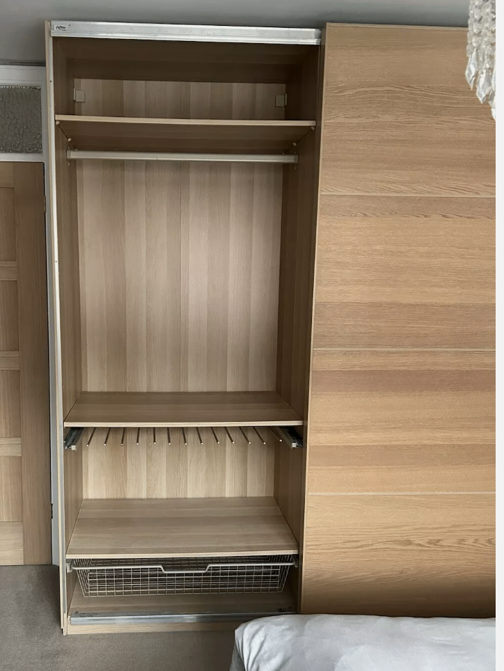 LARGE IKEA PAX White Oak Wardrobe, 2 Hang Rail, 5 Shelf & 3 wire drawers, 200x236 FREE DELIVERY 038