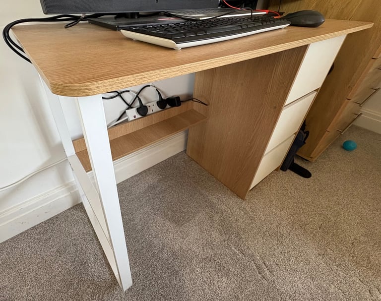 Modern Simple Style Rectangular Work Desk with Compartment Drawers