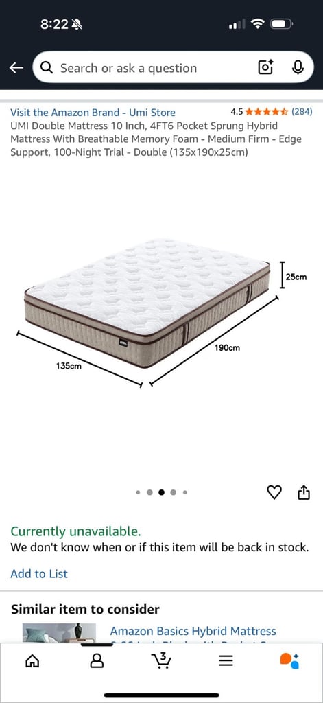 image for Memory foam double bed mattress 