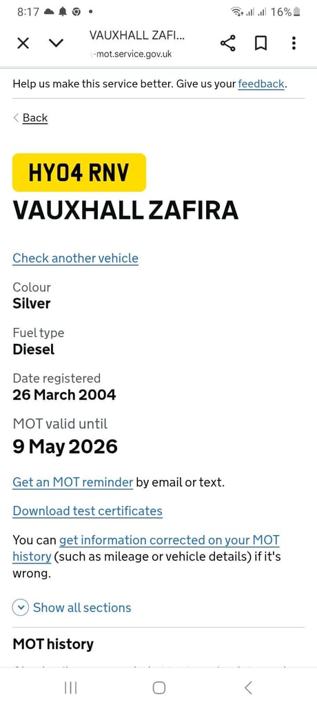 Vauxhall, ZAFIRA, MPV, 2004, Manual, 1995 (cc), 5 doors