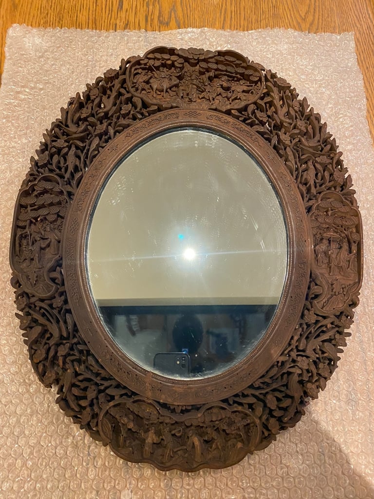 image for 19th century Chinese Cantonese sandlewood frame and mirror 