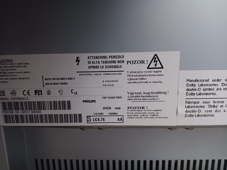Philips plasma TV 42 inch flat screen Model  43PF9946/12