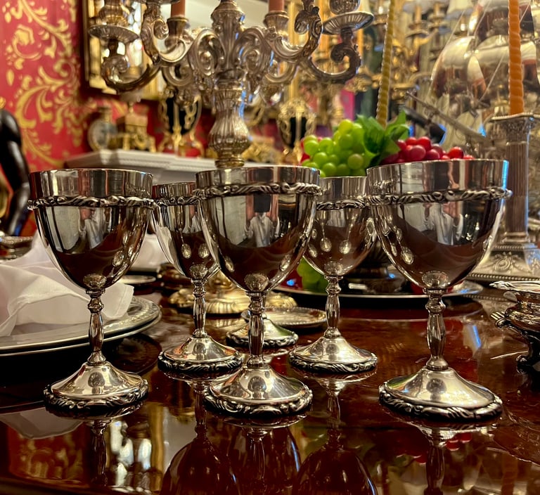 1171g Set 6 sterling silver chalices / goblets - hallmarked 925 