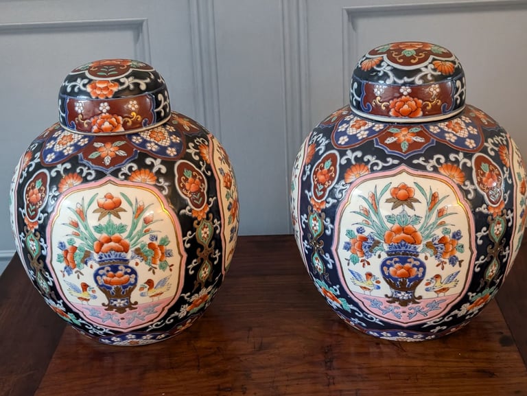 image for Pair of large decorative Imari vases with lids
