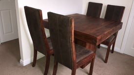 Indian Rosewood (Sheesham) Cubist Dining Table and Four Chairs