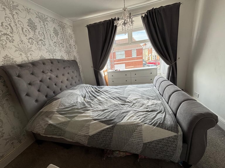 King Size Grey Sleigh Bed Frame