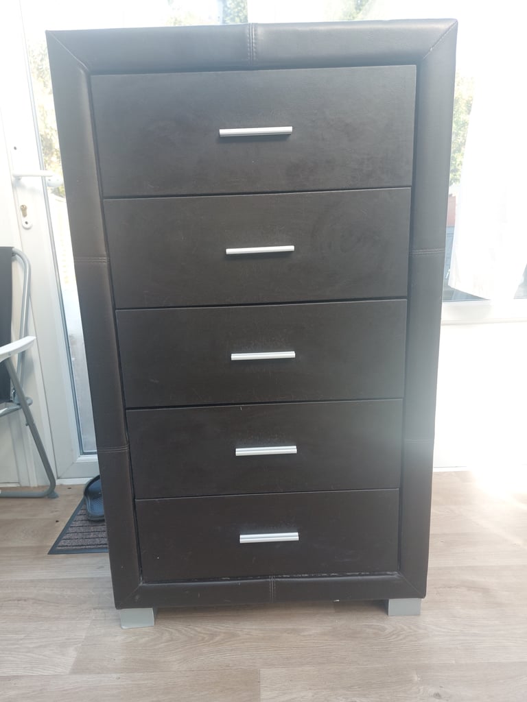 image for Leather chest of drawers in walnut colour 