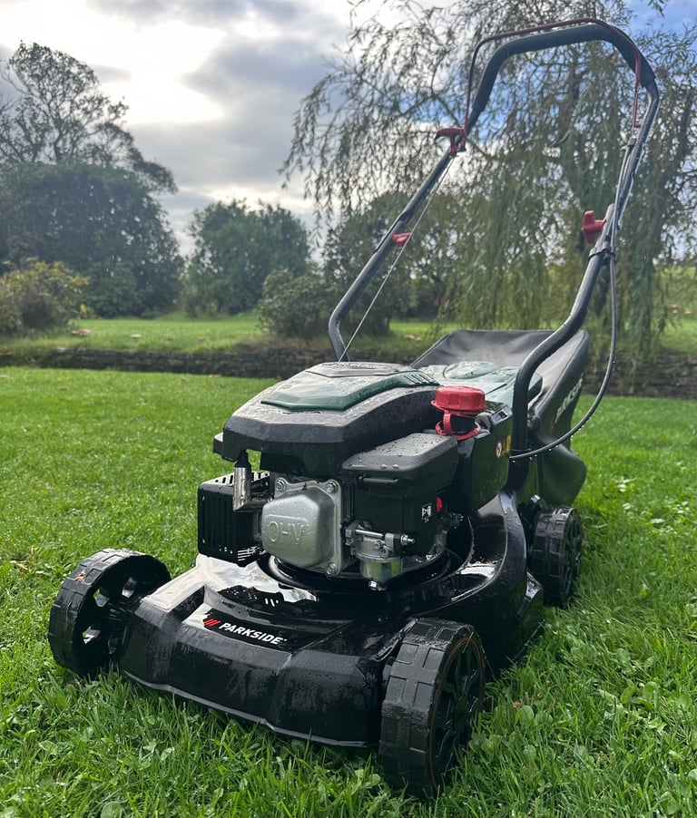 Parkside 16”cut petrol lawnmower As NEW maintenance free poly deck mower 