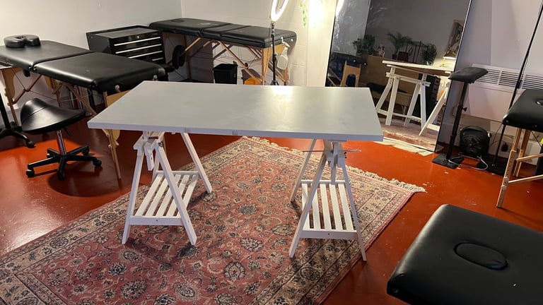 Large White Ikea Desk Table Removable Top and Tressles