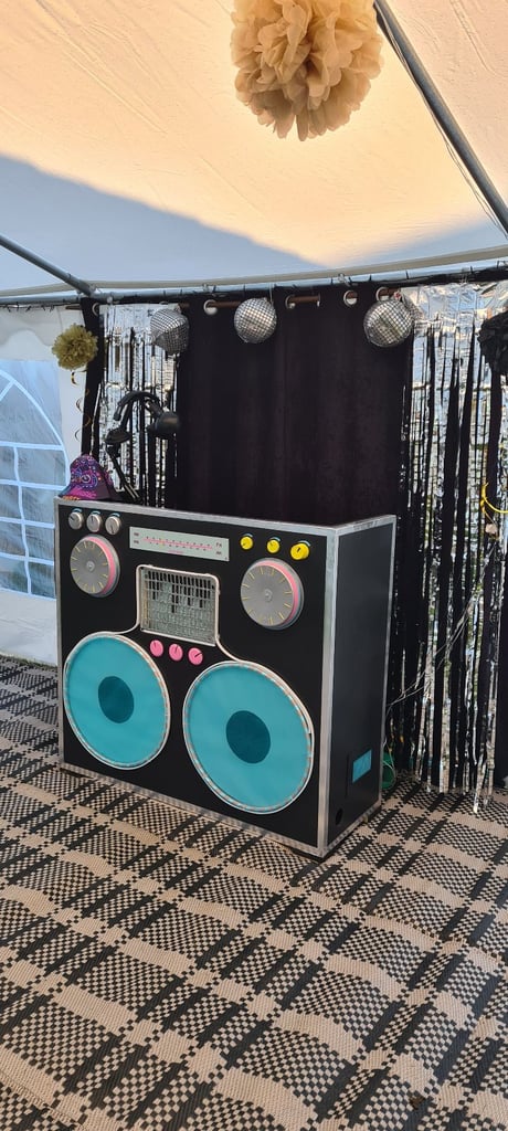 DJ disco booth and mixer deck