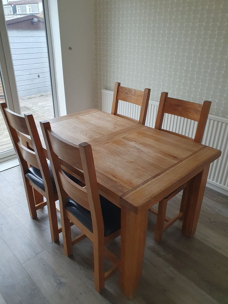 image for Oak furniture land solid wood extendable dinning table and chairs