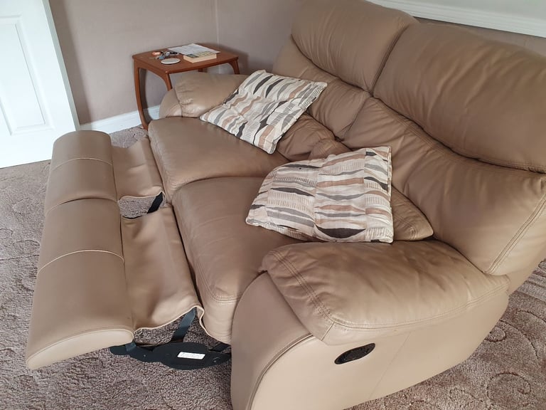 2 seater beige dual reclining sofa