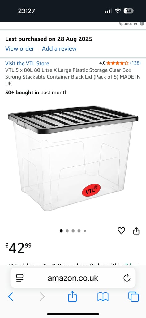 5 big storage boxes - plastic . Stackable 