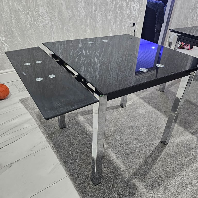 image for Paris Extending Black Glass Dining Table With Chrome Metal Legs