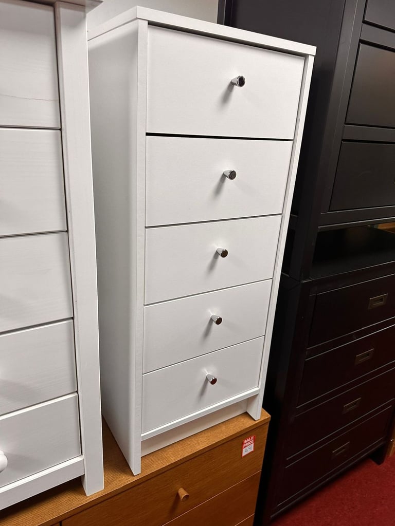 Home Malibu 5 Drawer Tallboy - White 