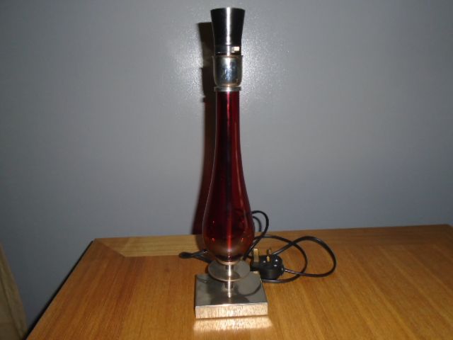 image for Vintage Ruby Coloured Glass & Metal Table Lamp