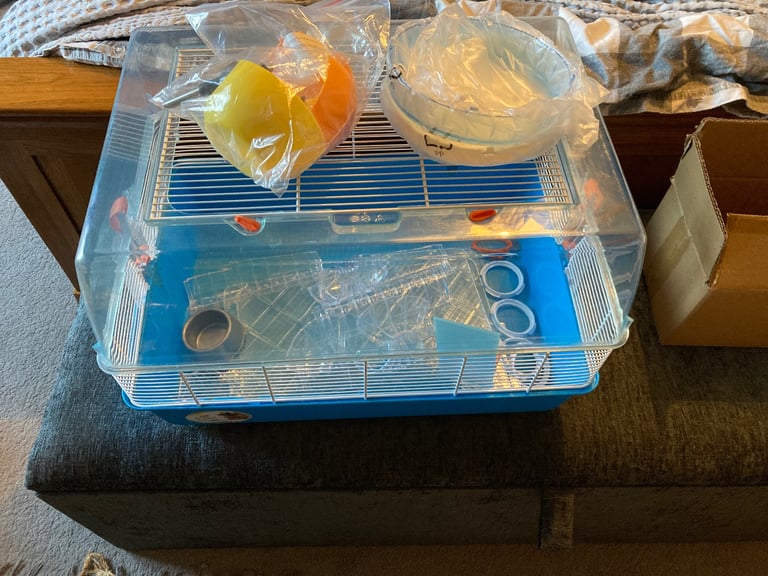 image for Ferplast hamster cage (with tubes), plus brand new wheel, water bottle and hamster house