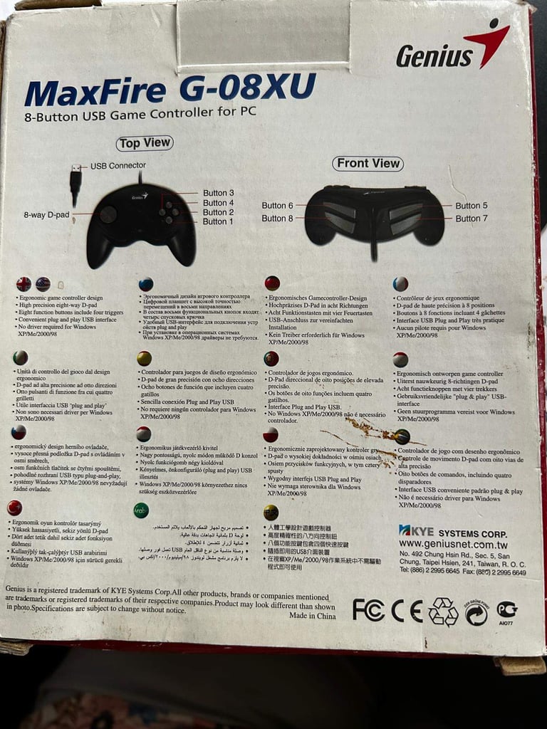 Brand New Genius MaxFire G-08XU 8 Button USB Game Controller For PC