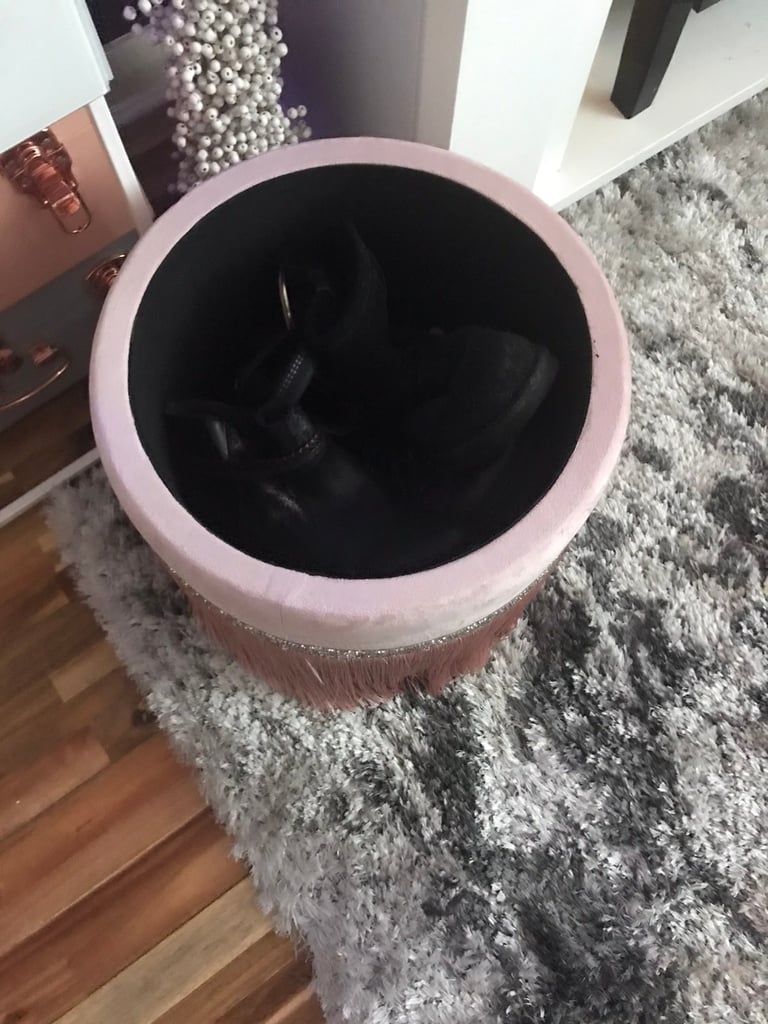 image for Blush pink fringed ottoman 