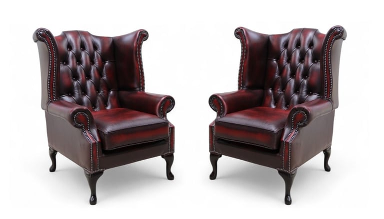 image for Wonderful Pair Of Timeless Brand New Chesterfield Queen Anne Statement Chairs £790.