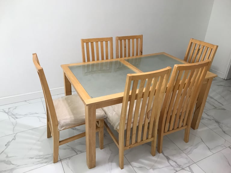 Oak wooden & glass dining table with 6 chairs on OFFER