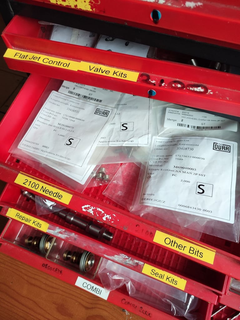 Storage Chest Containing Hundreds of Pounds Worth of Spray Gun Parts