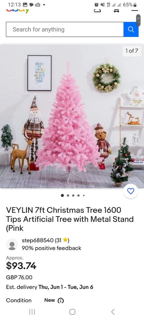 new veylin pink 7ft christmas tree £25 delivered