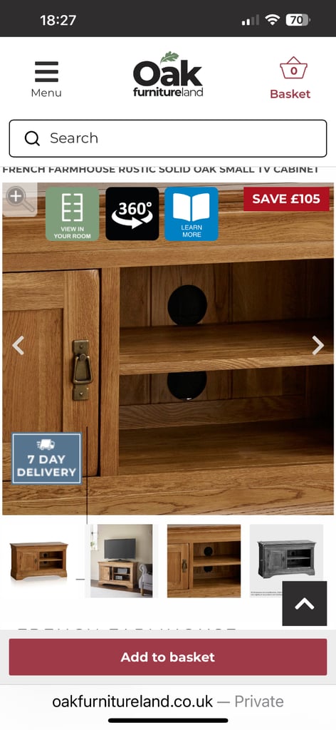 💙📺 Oak Furnitureland solid oak tv unit cabinet from the French Farmhouse rustic range 