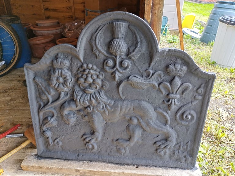 Cast Iron Fireback and Dog Grate