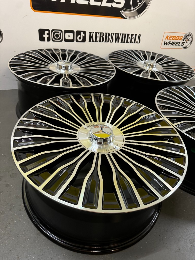 20" 2025 MERCEDES MAYBACH STYLE ALLOY WHEELS BLACK MACHINED C CLASS E CLASS S CLASS