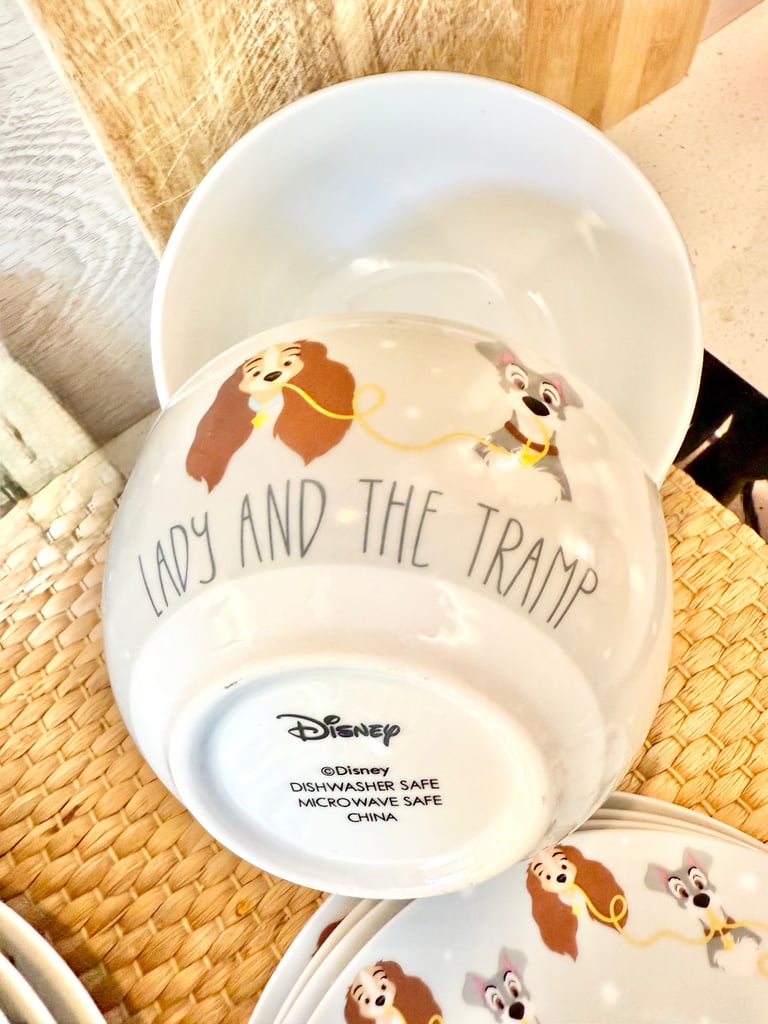 Disney lady & the tramp china dinner set 3 large dinner plates, 4 side plates and 3 bowls